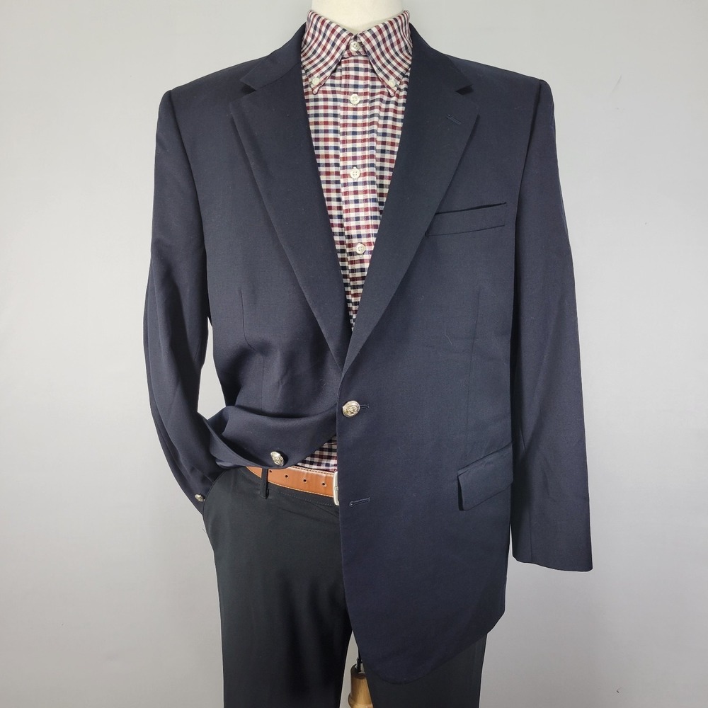 JOS A BANK Men's Sport Coat Blazer Two Button Deep Navy‎ Wool Portly 44R